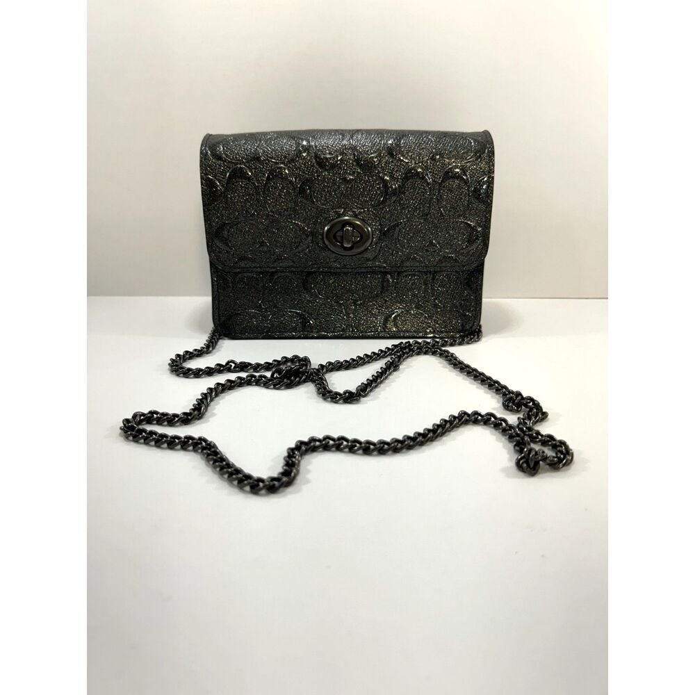 Authentic COACH Turnlock Chain Crossbody Bag, Glitter Signature Canvas (F35121)